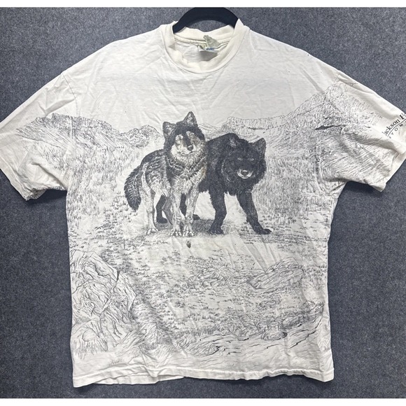 Hanes Other - VTG 90s Local Color All Over White Tee Jackson Hole Wyoming Wolf T-Shirt XL
